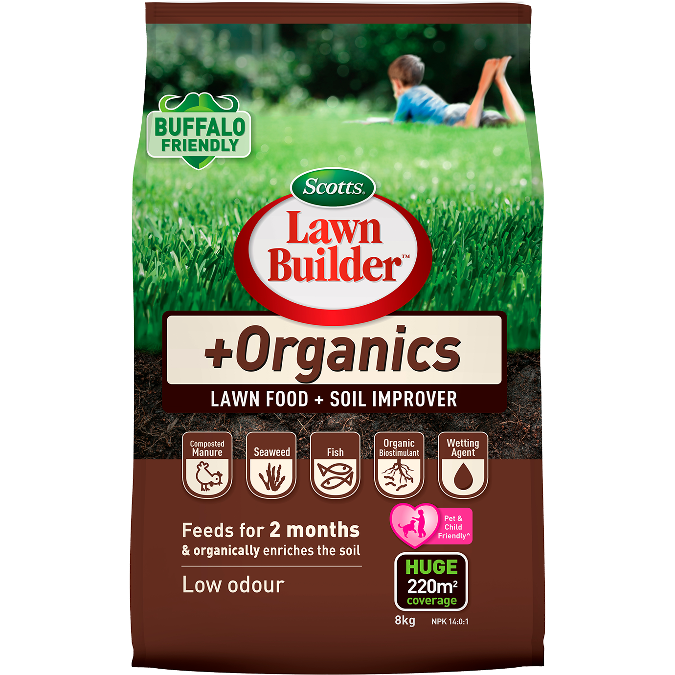 Scotts Lawn Builder™ + Organics Lawn Food & Soil Improver, 8KG Love